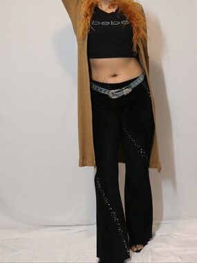 Wilson Leather Maxima | Vintage Black Velvet Bedazzled Flared Pants - 10